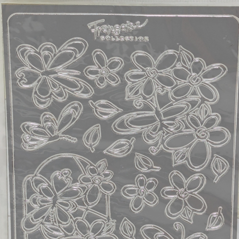 Self-Adhesive Flowers Embossed Stickers Peel-Off Floral Silver Acid Free